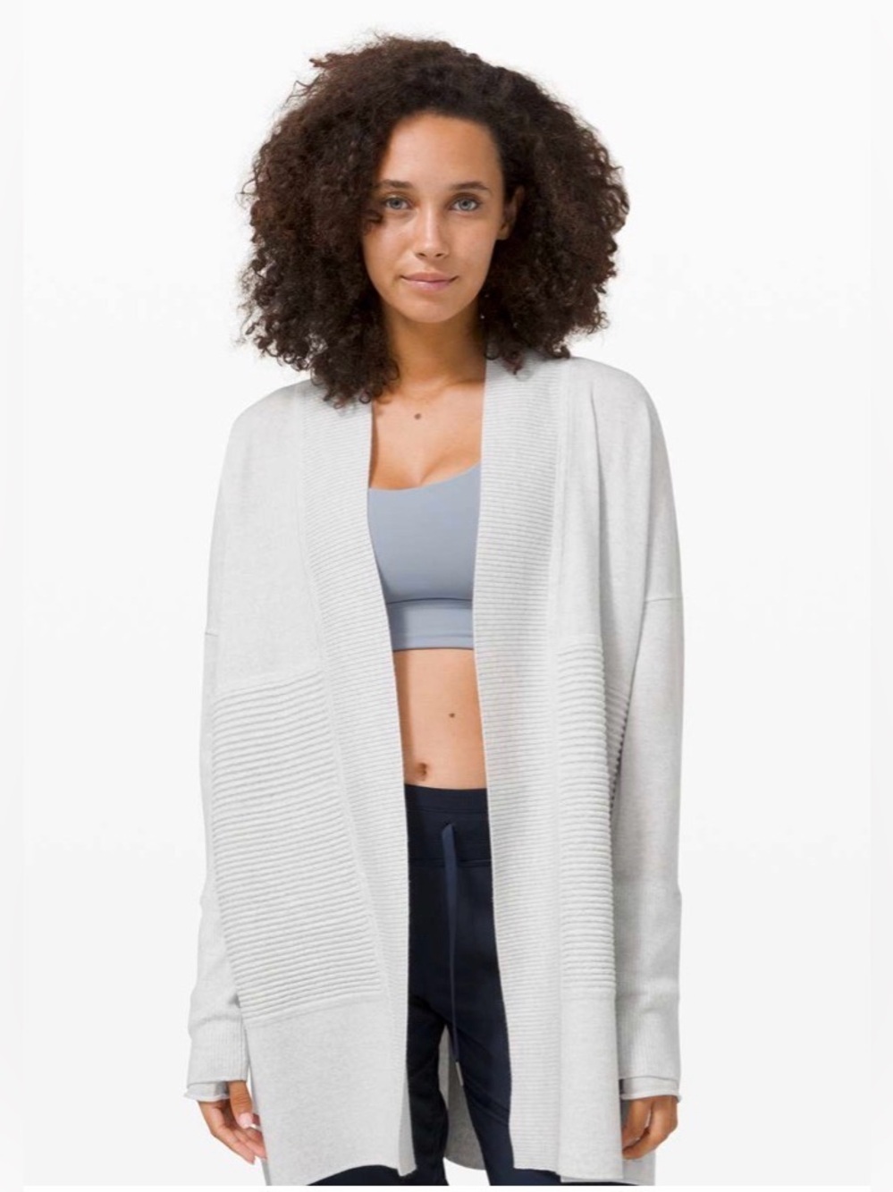 Lululemon Cashmere Sit In Lotus Wrap Cardigan Long Light Gray , size 10